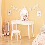 Kids Vanity Girls Vanity Set with Mirror and Stool, Small Makeup Vanity with Lights, Brightness Adju