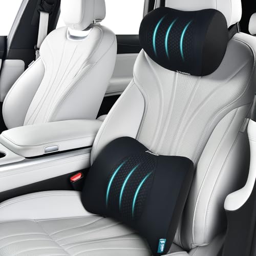 Image of FLORICH Lumbar Support with Car headrest Back Pillow for Chair Headrest Pillow with Gel Memory Foam Massage Point Memory Foam Back Pillow for Office Chair(Black)