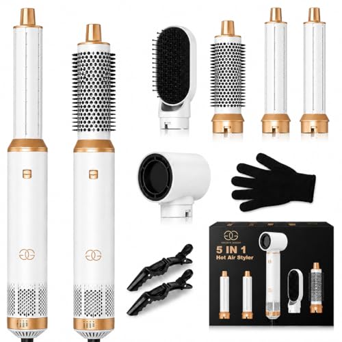Airstyler 5-in-1 Multifunktionaler Hairstyler Set mit Warmluftbürste Ionen Föhn Professioneller Haar styler Lockenstab Automatisch Volumen Föhnbürste Glätten und Locken Zum Styling