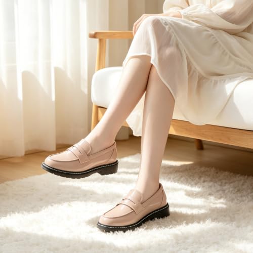 Image of Black Penny Loafers for Women, Shiny Comfortable Dress Work Shoes