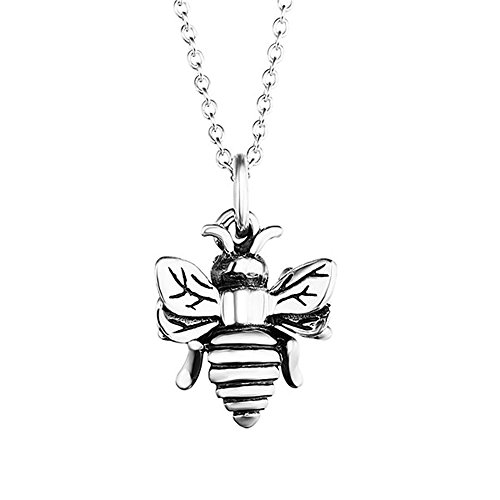 YFN Bee Necklace Sterling Silver Bumble Bee Queen Bee Bumblebee Honeycomb Pendant Necklace (Bee Necklace)