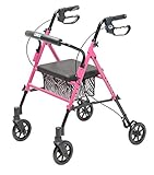 Lumex Set n' Go Rollator, Height-Adjustable, Rolling Walkers for Seniors with Seat, Pink