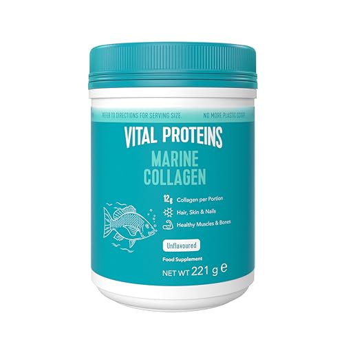 Vital Proteins Marine Collagen Peptides Powder Supplement (Type I, III) Hydrolysed Collagen, Hair, Skin, Nail Support Supplement, Gluten Free, 12g per Serving 221g Canister, 1Pack