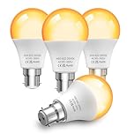 TobeBright Warm Light Bulb Bayonet 2000K Amber Light Bulbs, 9W B22 LED Bulb 60W Equivalent, BC Bayonet Light Bulb Blue Light Blocking, A60 Night Light Bulb for Bedroom,Sleep,Baby Nursery-4Pack