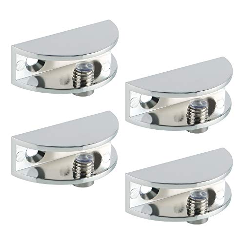 Mooche 4 Pack Glass Shelf Bracket Adjustable, Wall Mounted Zinc Alloy Glass Clamp Holder for 6-10mm Glass Shelves, Wall Mount Clamps Clip Support Hardware Replacement Parts Shower Brackets Brushed