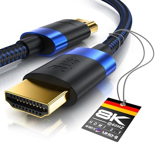 CSL - 8k / 4k HDMI Kabel 2.1/2.0-2m - 8K @ 60Hz / 120Hz - 4K @ 240Hz - 48 Gbit/s - 3D - Ultra High Speed mit Ethernet - TV Blu-ray PS5 Xbox Series X Switch - schwarz - 2 Meter