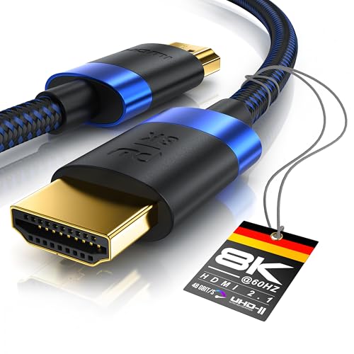 CSL - 8k / 4k HDMI Kabel 2.1/2.0-3m - 8K @ 60Hz / 120Hz - 4K @ 240Hz - 48 Gbit/s - 3D - Ultra High Speed mit Ethernet - TV Blu-ray PS5 Xbox Series X Switch - schwarz - 3 Meter