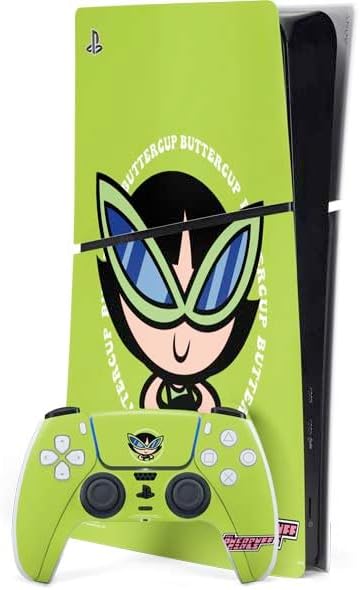 Skinit Decal Gaming Skin Compatible with PS5 Slim Digital Edition Bundle - Officially Licensed Cartoon Network Powerpuff Girls Buttercup Green Hearts Design