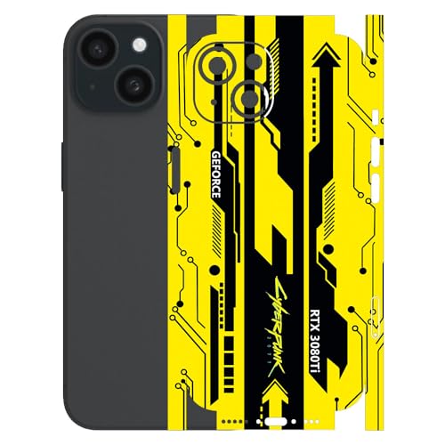 Image of AtOdds - Full Body Back Screen Guard Protector Film - Lamination Wrap Skin Sticker for iPhone 15 | Scratchproof Matte Finish (Design - Yellow Cyberpunk)
