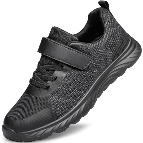 Raoendis Scarpe Ragazzi Ragazze Sneaker Casual Bambini Scarpe da Ginnastica Leggero Confortevoli Scarpe Sportive Atletico Jogging Fitness Nero Nero 27
