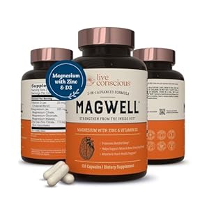 Live Conscious Magwell Magnesium Zinc & Vitamin D3 – Magnesium Glycinate, Malate, & Citrate – Triple Supplement for Women & Men – for Sleep, Bone, Heart, Immune Support – 120 Caps