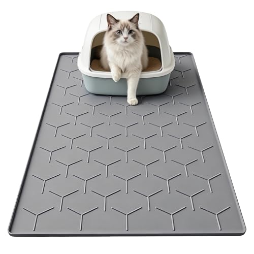 Image of Garoopion Silicone Cat Litter Mat 34x22 inch, Easy to Clean, Dark Gray