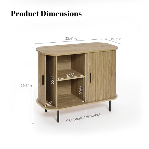 LuxenHome-35-Accent-Cabinet-Buffet-Cabinet-with-Storage-Mid-Century-Modern-Small-Storage-Cabinet-Bar-Liquor-Sliding-Door-Sideboard-Cabinet-for-Kitchen-Living-Room-Entryway-Light-Brown LuxenHome 35 Accent Cabinet Buffet Cabinet with Storage Mid Century Modern Small Storage Cabinet Bar Liquor Sliding Door Sideboard Cabinet for Kitchen Living Room Entryway Light Brown