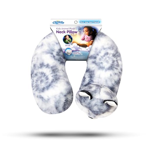 Image of Cloudz Kids Super Soft N' Cuddly Animal Airplane Travel Neck Pillow! Keep Children Comfy and Supported with a Buddy While Traveling or just Resting at Home - Grey Wolf