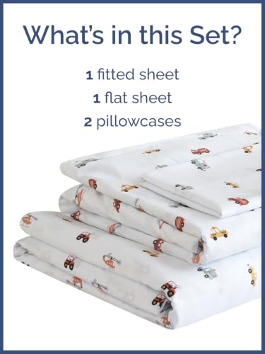 Image of Kids Queen Size Car Bed Sheets - 4 Piece Kids Car Sheet Set - Speedy Vehicle Bedding - Ultra-Soft, Cute & Cozy - Breathable & Machine Washable - Wonderful Fun Bed Set for Boys, Girls, Teens & Toddlers