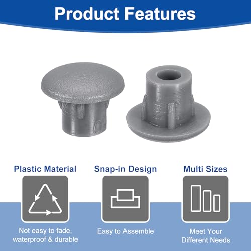 Image of uxcell 2000Pcs Screw Hole Plugs, 5mm(3 /16 inch) Dia Plastic Round Button Plugs Snap in Locking Hole Covers Flush Type Caps for Furniture Cabinet, Dark Grey