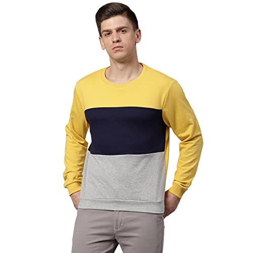 Image of Dennis Lingo Men's Cotton Blend Full Sleeves Color Block Sweatshirt - Regular-Fit, Crew Neck, and Lightweight, Casual Winterwear for Men