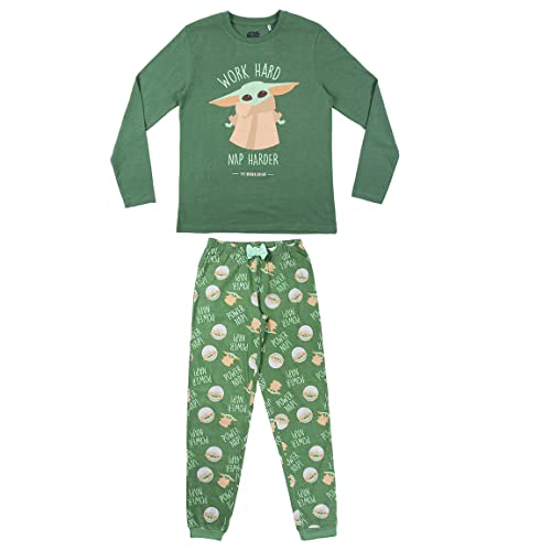 CERDÁ LIFE'S LITTLE MOMENTS Mujer Baby Yoda en The Mandalorian-Pijama Familiar a Juego 100% Algodón-Licencia Oficial Disney, Verde Oscuro, M