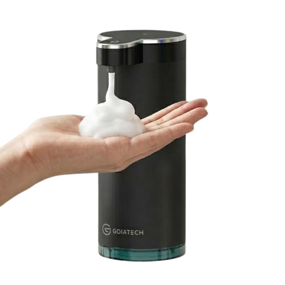 Automatic foam Soap Dispenser with Digital Display, Stainless Steel Body Shell, Touchless Sensor, USB-C Rechargeable, 4-Level Adjustable, IPX5 Waterproof, 400ml – Bathroom & Kitchen, matte black