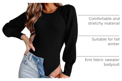 Image of MASCOMODA Womens Puff Long Sleeve Ribbed Sweater Bodysuits