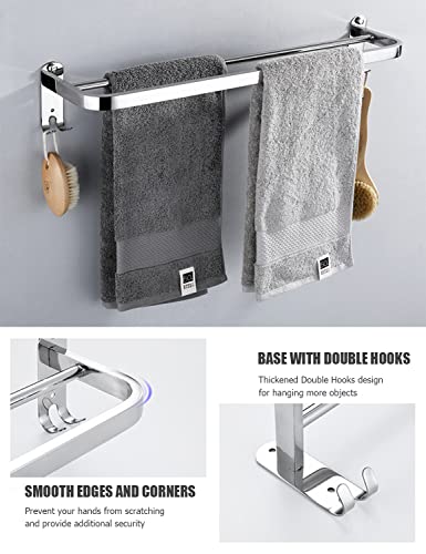 Ikitchen Towel Racks For Bathroom, Stainless Steel Towel Holder Wall Mounted With 2 Hooks, Bathroom Shelf With Towel Bar 23Inch Polished Silver #TOP5
