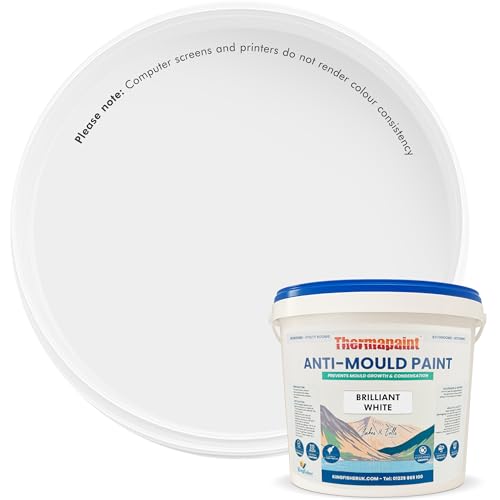 Kingfisher Thermapaint Anti Mould Paint with Active Fungicide 5L | Mould & Moisture Resistant Emulsion Wall Paint for Kitchens, Bathrooms & More | Waterproof & Washable | Brilliant White