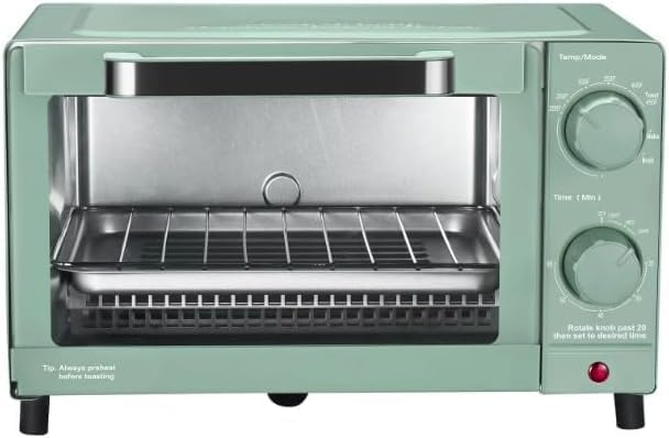 Mainstay Toaster Oven Combo Kitchen Appliances, Fits 9” Pizza, 4 Slice Capacity, Powerful Circulation, Auto Shutoff, Includes Baking Rack Pan Quartz, up to 60 Min, Easy Clean ~ (Sage Green)