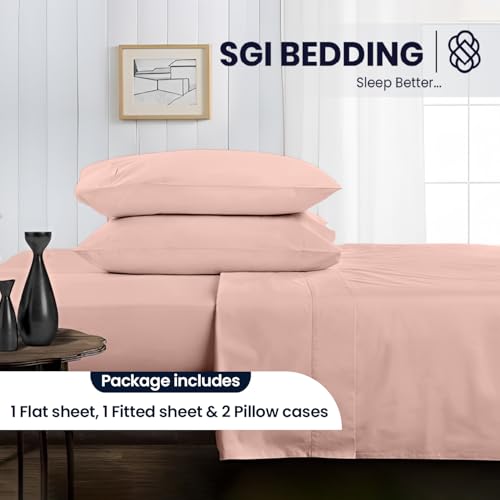 Image of SGI bedding Full XL Bed Sheets Set - Premium 600 TC Egyptian Cotton, Crisp & Cooling Sateen Weave, Extra Soft Hotel Collection, Fits Mattresses Up to 16 Inch Deep, Breathable & Long Lasting - Peach