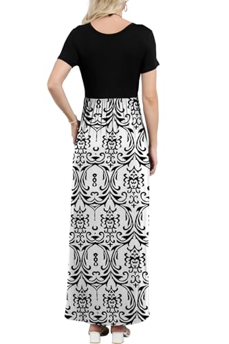 Image of EUOVMY Women's Short Sleeve Loose Plain Maxi Dresses Casual Vacation Long Dresses with Pockets