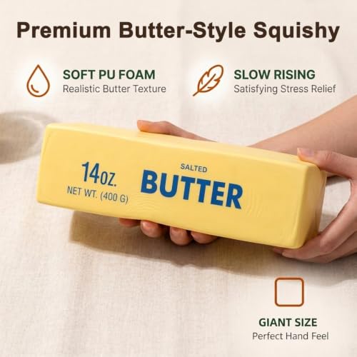Image of PATPAT 9.5 Inch Butter Squishy Toys, Realistic Butter Stick | Soft Squeeze Sensory Fidget Toy for Stress, Taba Squishy Toy Slow Rising, Satisfying Toys Fidget for Office -Yellow