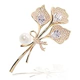 JIBSA Flower Lily Brooch Pin Cubic Zirconia Pearl Setting 18k Gold Filled Jewelry for Wedding Bridal