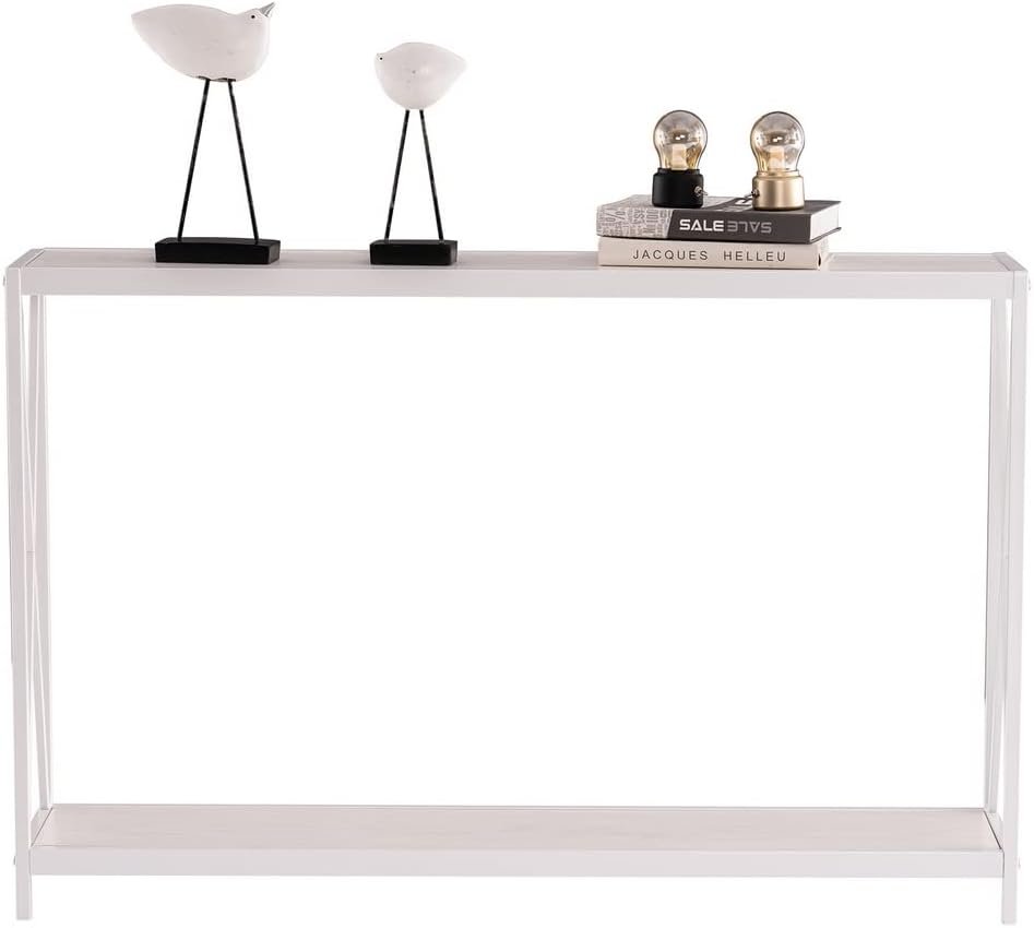 Triamine Board Cross Iron Frame Porch Table Sofa Side Table Reddish Oak Wood Grain