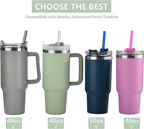 14 Pack Replacement Straws for 40 oz Stanley Adventure Travel Tumbler Cup, Reusable Straws Colored Plastic Straws with Cleaning Brush, Compatible with 40oz 30oz 20oz 14oz Stanley Water Jug, 12inch - Thumbnail 3
