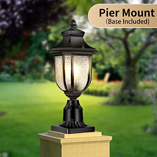 Xangqan Dusk To Dawn Outdoor Post Lights Light Hardwired 120V With Pier Mount Base, Anti-Rust Pole Lantern, Modern Light Fixture, 100% Aluminum Waterproof Exterior Lamp For Yard, Garden, Pathway #TOP2