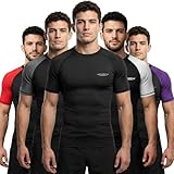Exxact Sports Men’s BJJ Rash Guard Short Sleeve, IBJJF Ranked No Gi Jiu Jitsu Compression Shirt for MMA Grappling & Training - (Black, AL)