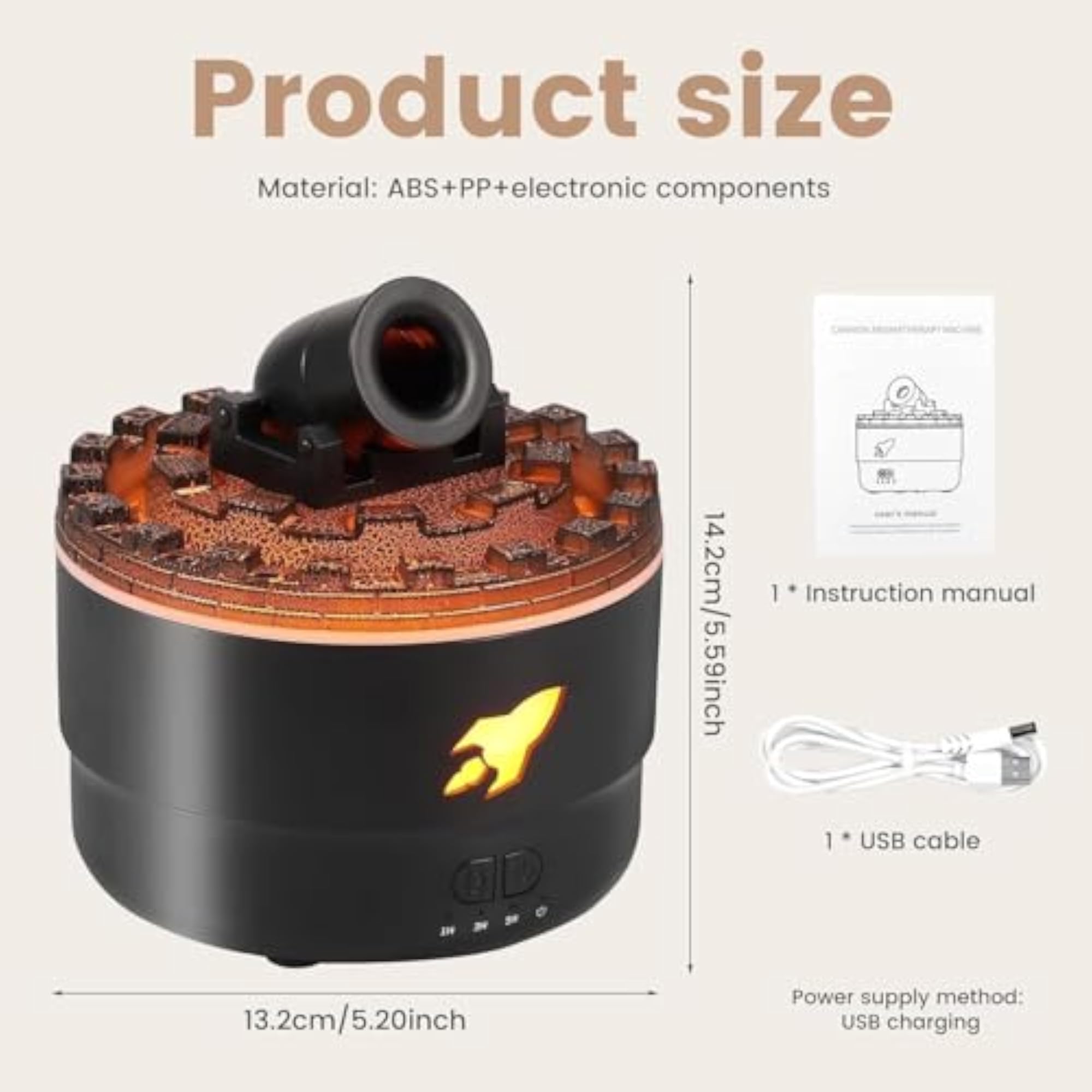 Volcano Aroma Diffuser Humidifier with Flame Light