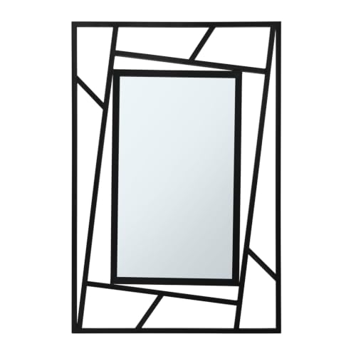 Image of Wakefit Decorative Rectangle Wall Mirror - 38 Inch | Metal Frame Wall Mirror for Living Room Bedroom Entryway Dressing Room Modern Home Decor & Gifting | Spro Black - 37.4x25.6x0.8 Inch