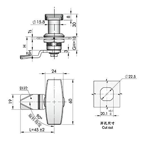 Serrure rotative simple en alliage de zinc à angle ouvert 90° - 6