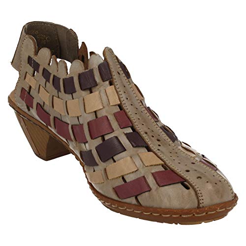 Image of Rieker 46778 Sina Women's Heels - Sling-Backs, Leather Upper, Hand-Woven Design, Anti-Stress Comfort, Flexible Sole, Secure Fit, and Timeless Everyday Style