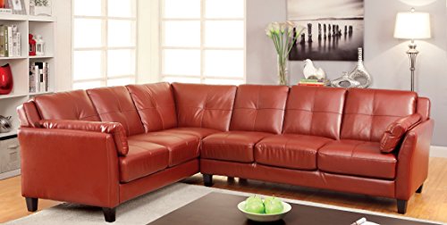 Homes: Inside + Out Maddina Tufted Faux Leather Sectional, Red #TOP1