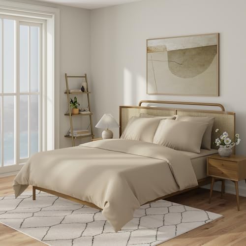 Image of QuickZip Sateen Pillow Case King Size (20 inch X 39 inch) Pillowcases, Set of 2, 100% Cotton Pillow Covers with Envelope Closure, Sand