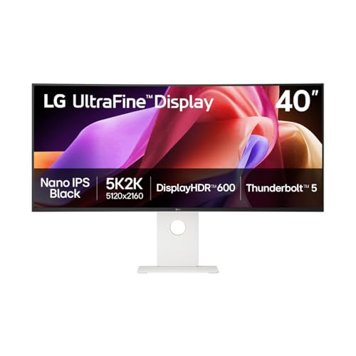 LG 40U990A-W 40-inch Ultrafine 5K2K WUHD (5120 x 2160) Nano IPS Curved Monitor, Thunderbolt 5, DisplayHDR 600, Built-in Power, Speaker, 120Hz, HDMI 2.1, DP 2.1, USB C, Tilt/Height/Swivel Stand, White