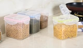 Cereal Tubs Strong Clip and Close Food Containers Assorted Colours Set of 3 Large or 4 Medium (Medium X 4)