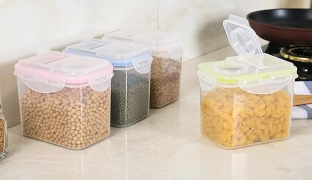 Cereal Tubs Strong Clip and Close Food Containers Assorted Colours Set of 3 Large or 4 Medium (Medium X 4)
