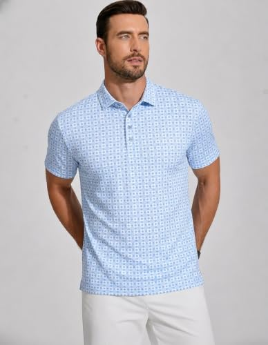 Image of Alex Vando Mens Golf Shirts Short Sleeve Breeze Quick-Dry Print Polo Shirt