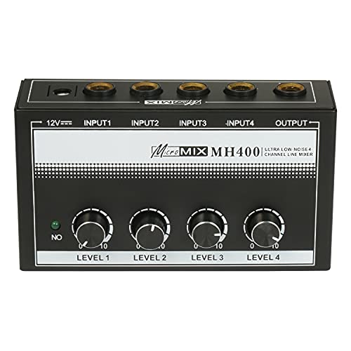 Tomshin MH400 Ultra Low-Noise 4-Channel Line Mixer Mini Audio Mixer com entradas TS de 1/4 de polega