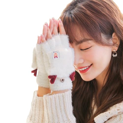Fashion Nature™ Winter Gloves for Women Woolen Warm Soft Fur Fleece Hand Gloves for Women and Girls Knitted Acrylic Wool Touchscreen Finger Cute Mitten (Freesize)