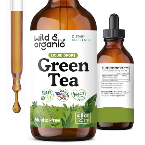 Wild & Organic Green Tea Extract Liquid Drops - Antioxidant-Rich Green Tea Supplement - 2-Month