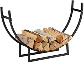 Relaxdays Firewood Rack, Half-Round, Indoors, Powder-Coated Steel, Log Cradle, HxWxD 55x92x21 cm, Black, 10028771