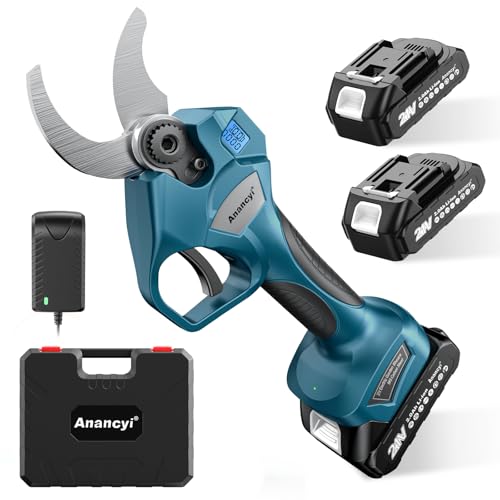 Tijeras de podar con batería, 21 V, tijeras de podar eléctricas, diámetro de corte máximo 60 mm, 2 baterías de 2,0 Ah, motor sin escobillas, pantalla LCD, compatible con batería Mak-ita de 18 V